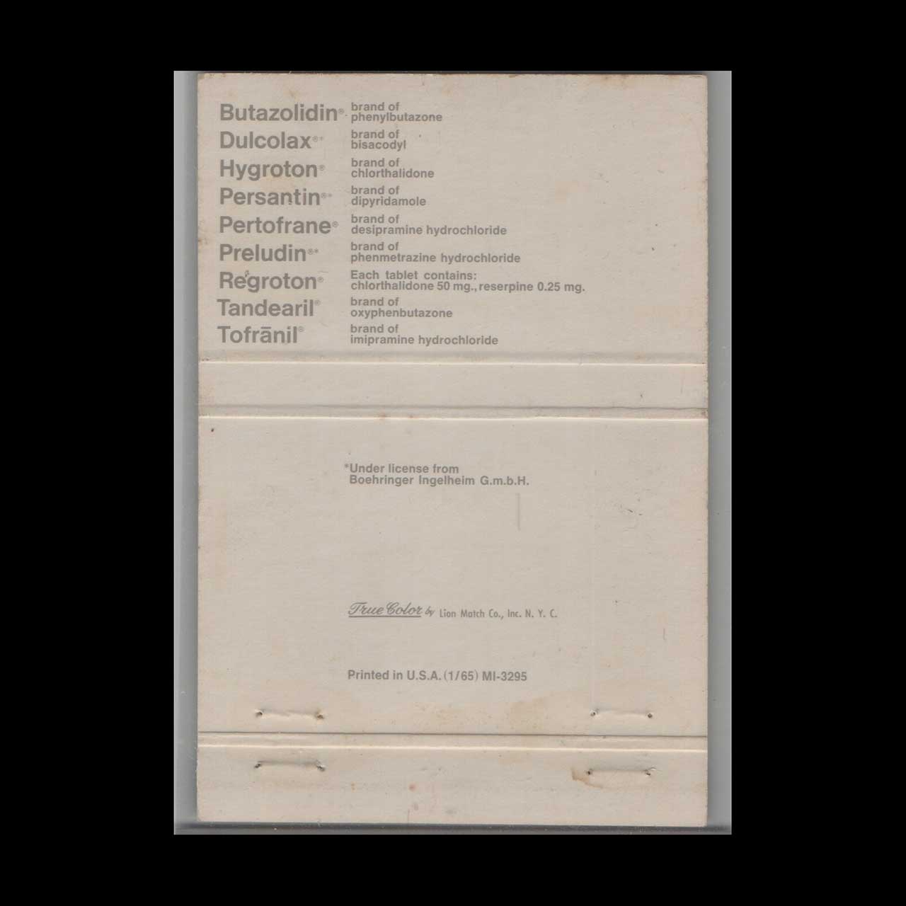 Matchbook Cover Geigy Pharmaceuticals Ardsley NY Matchbook Cover Geigy Pharmaceuticals Ardsley NY