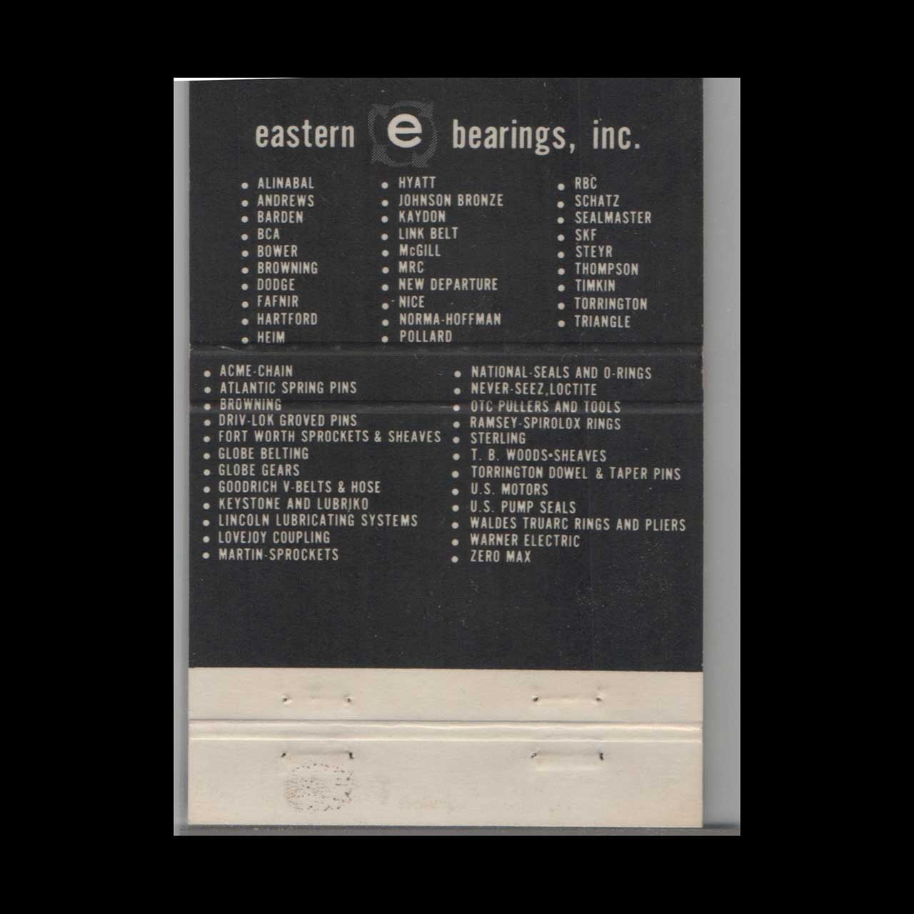 Matchbook Cover Eastern Bearings Inc Manchester NH Matchbook Cover Eastern Bearings Inc Manchester NH