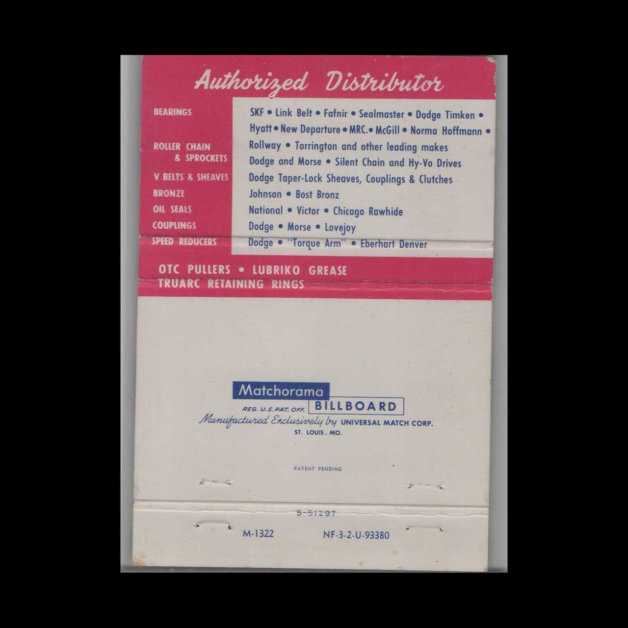 Matchbook Cover Neiman Bearings Company St Louis MO Matchbook Cover Neiman Bearings Company St Louis MO