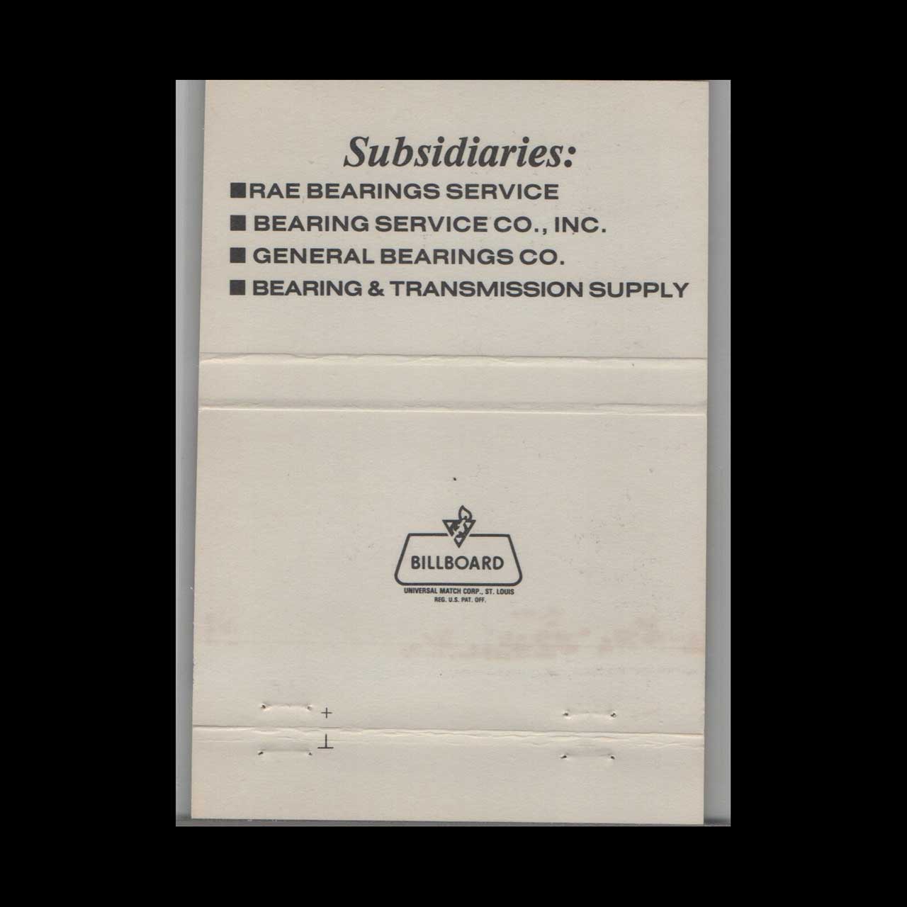 Matchbook Cover Bearing Distributors Euclid OH Matchbook Cover Bearing Distributors Euclid OH