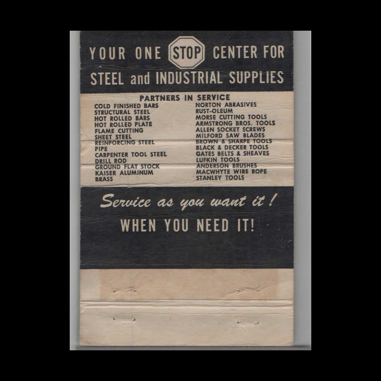 Matchbook Cover Alro Steel Corp Jackson MI Matchbook Cover Alro Steel Corp Jackson MI