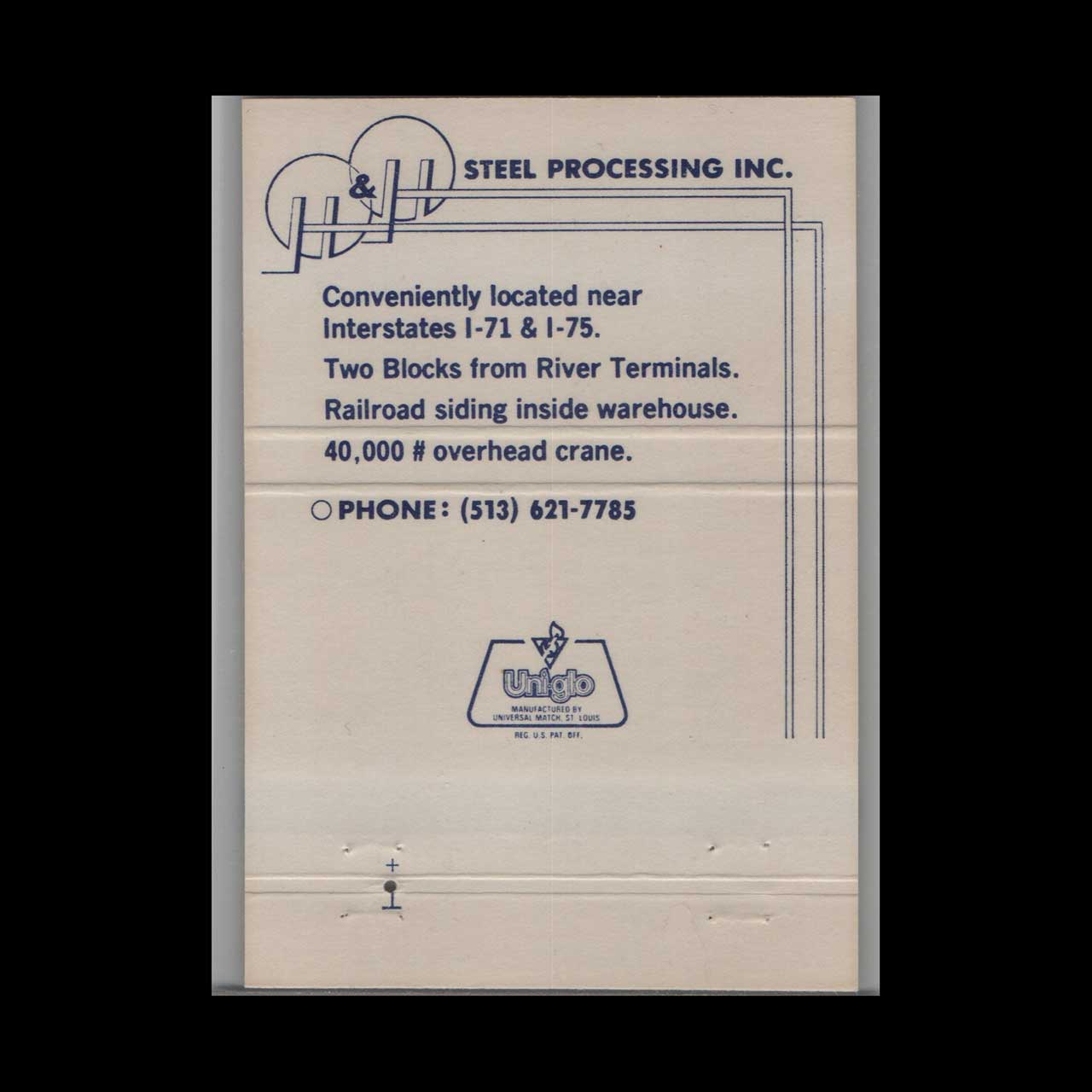 Matchbook Cover Steel Processing Inc Cincinnati OH Matchbook Cover Steel Processing Inc Cincinnati OH