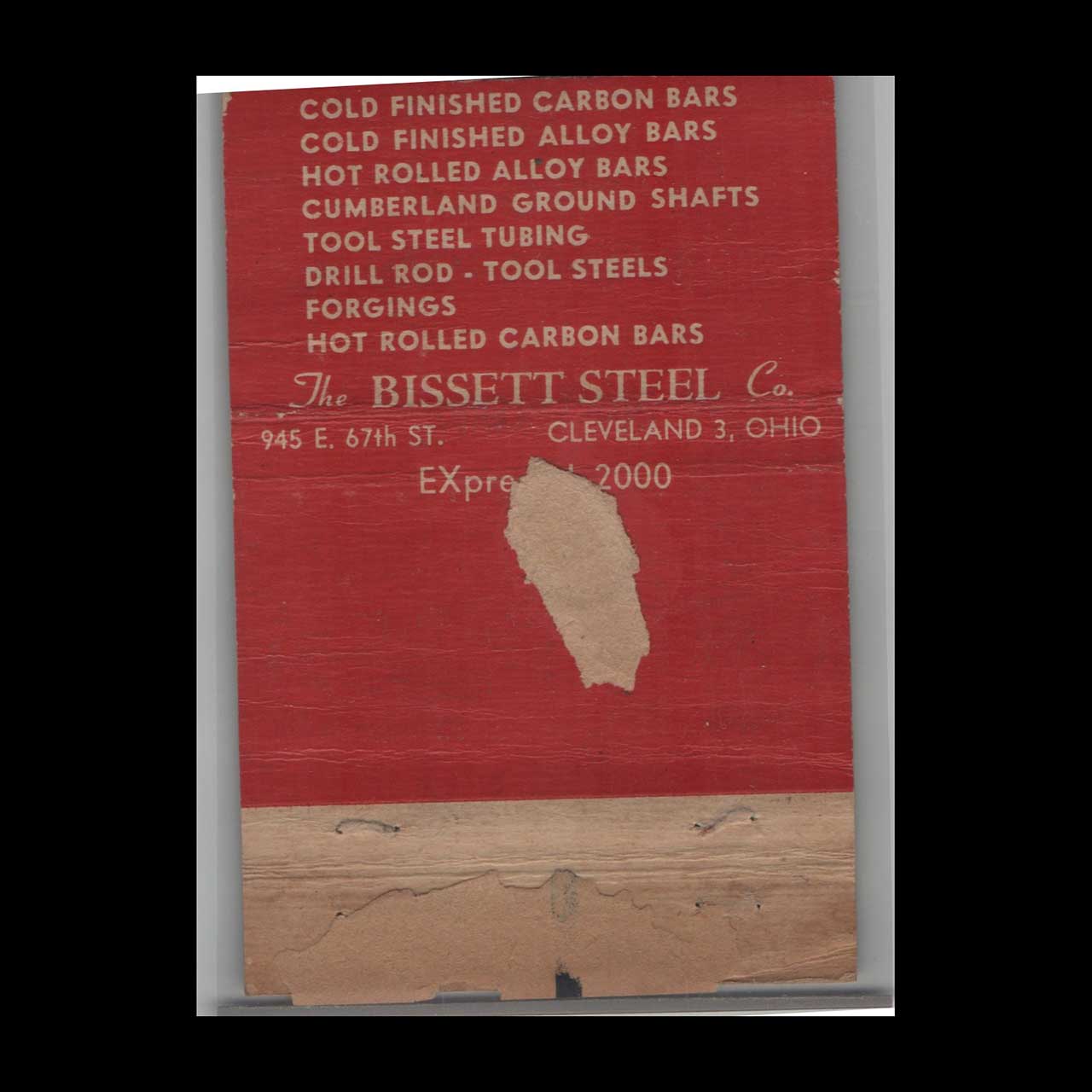 Matchbook Cover Bissett Steel Co Cleveland OH #2 Matchbook Cover Bissett Steel Co Cleveland OH #2