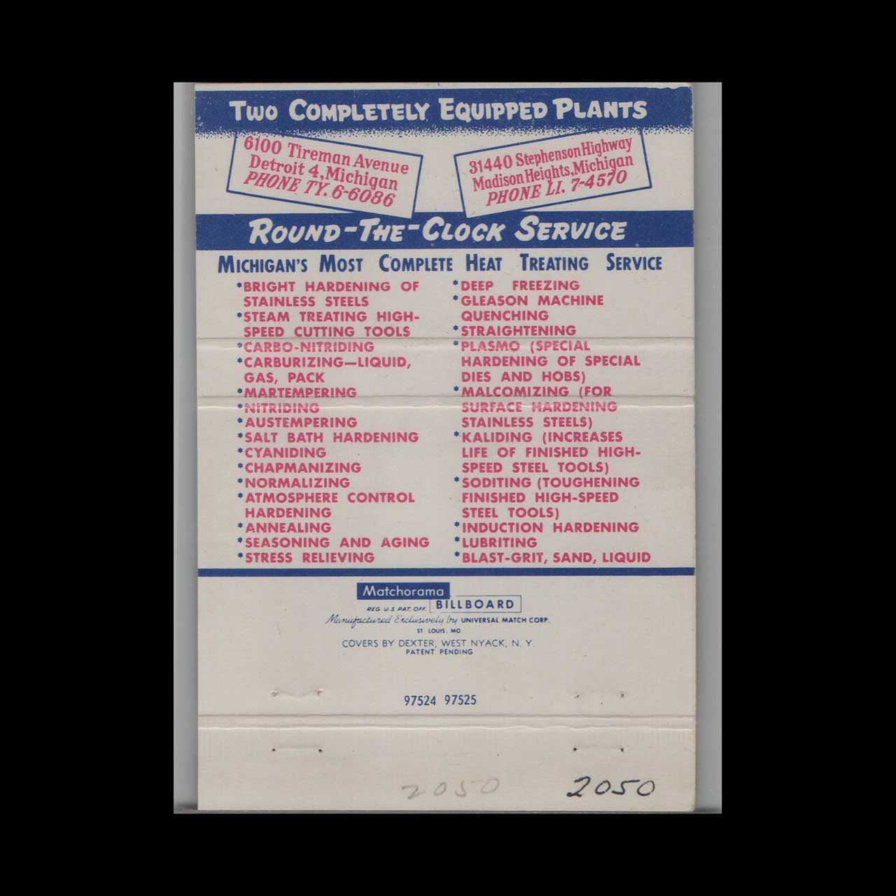 Matchbook Cover Commercial Steel Heat Treating in Detroit MI Matchbook Cover Commercial Steel Heat Treating in Detroit MI