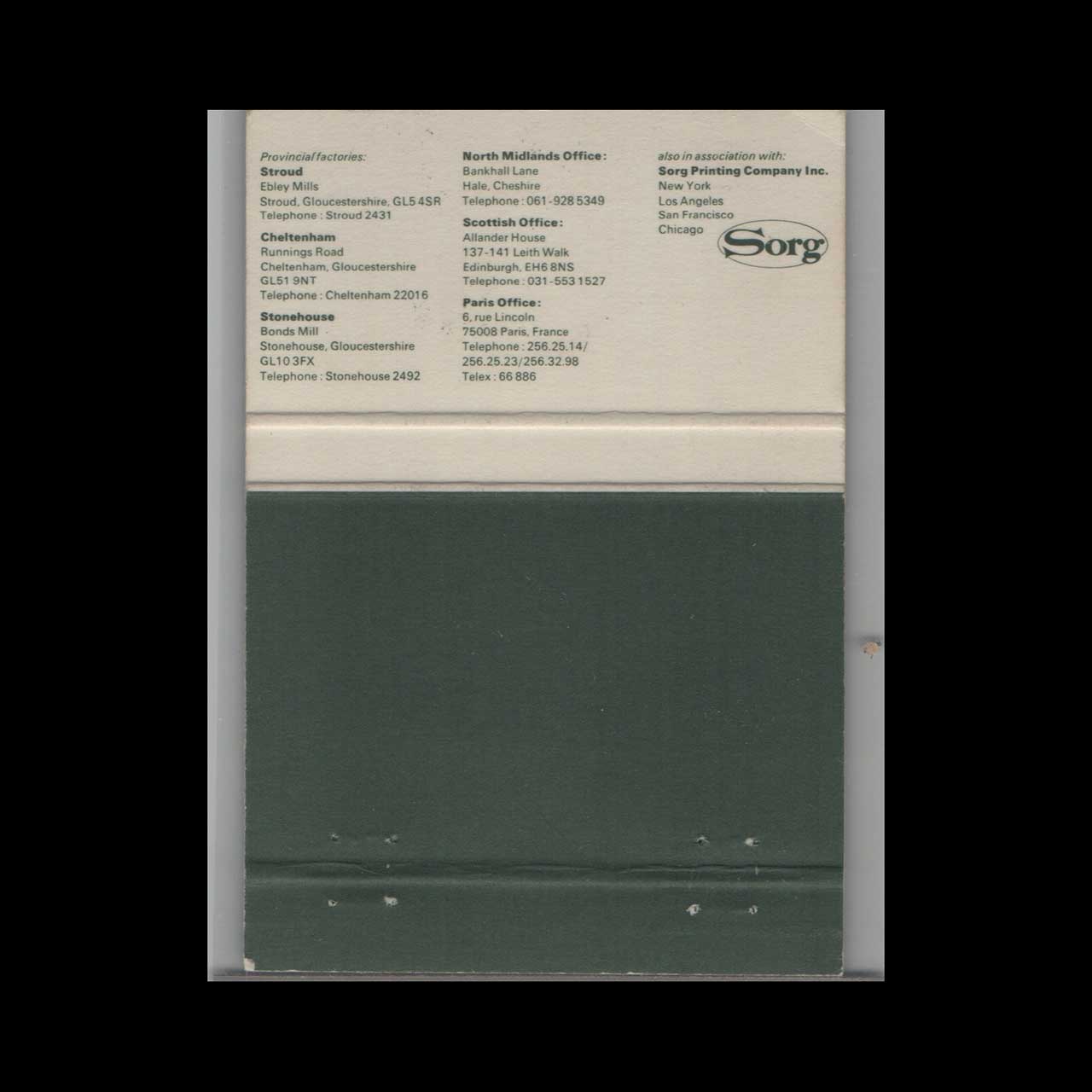 Matchbook Cover Greenaways the Printers London England Matchbook Cover Greenaways the Printers London England