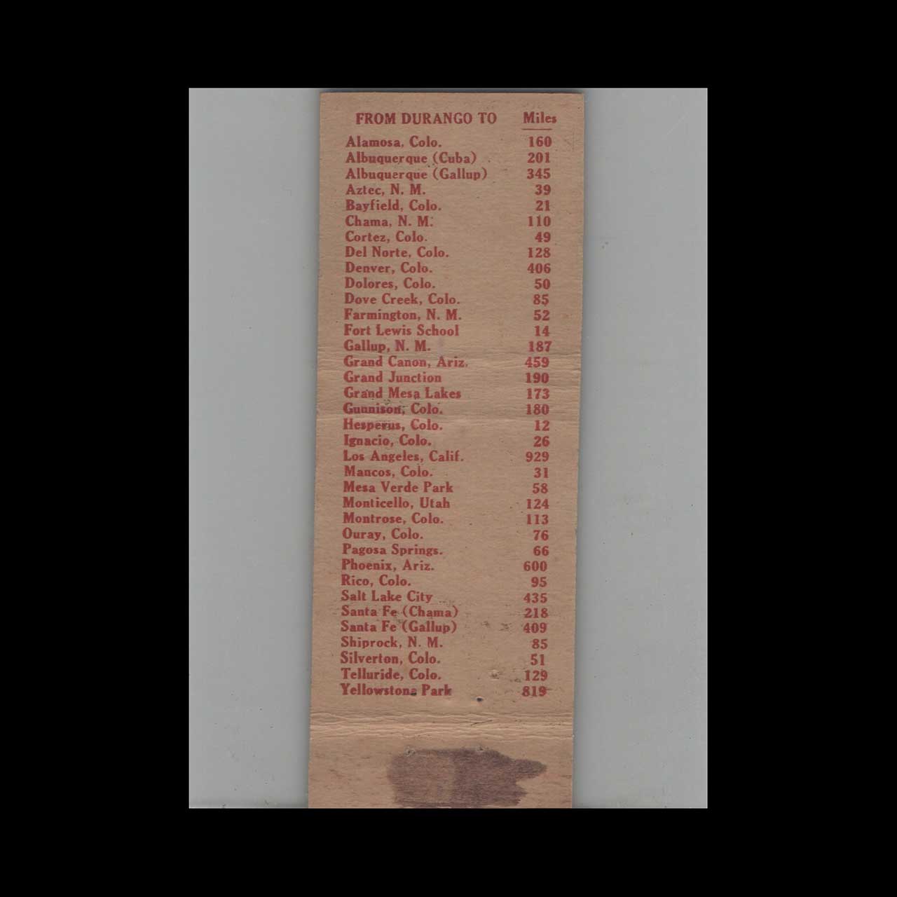 Matchbook Cover Federal Match Co Starter Hotel Durango CO Matchbook Cover Federal Match Co Starter Hotel Durango CO