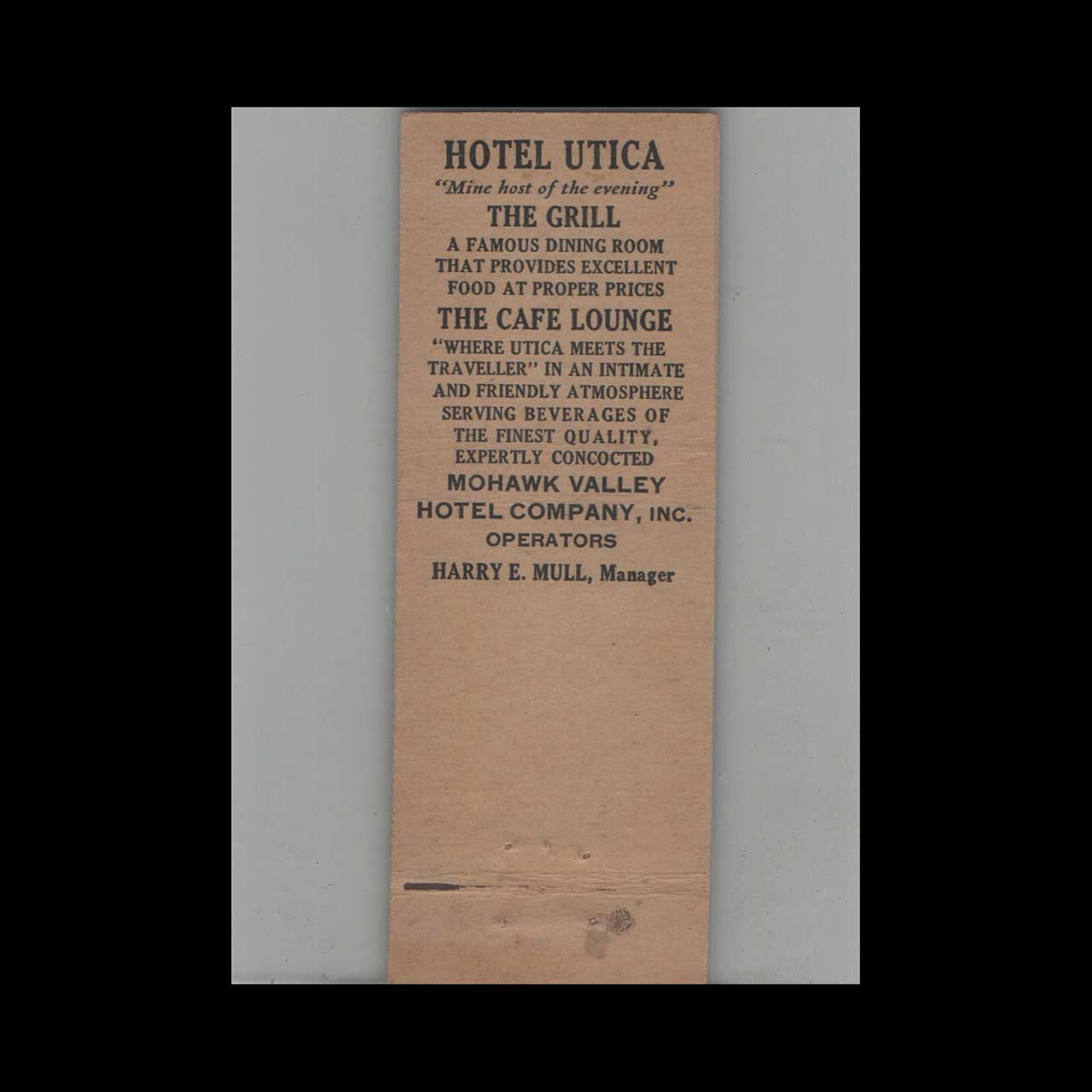 Matchbook Cover Federal Match Co Hotel Utica Utica NY Matchbook Cover Federal Match Co Hotel Utica Utica NY