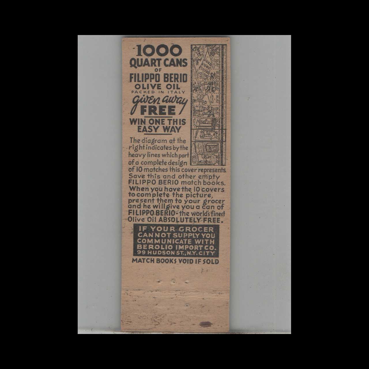 Matchbook Cover Federal Match Co Filippo Berio Olive Oil #1 Matchbook Cover Federal Match Co Filippo Berio Olive Oil #1
