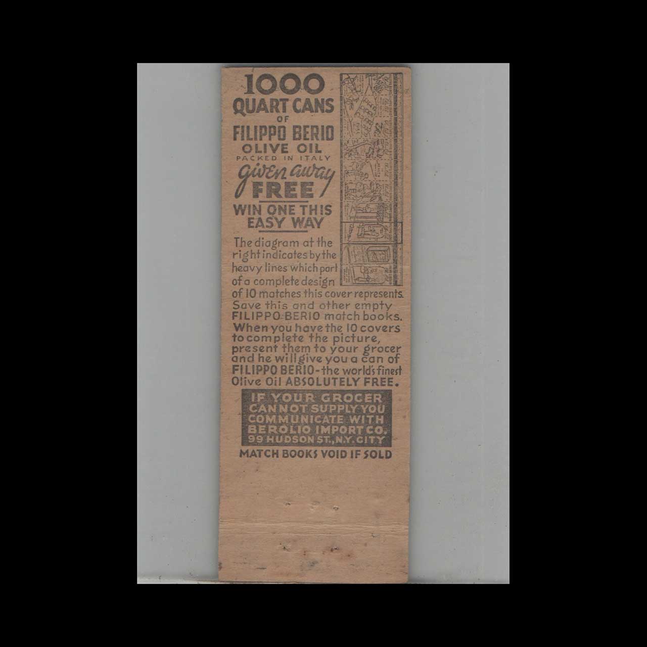 Matchbook Cover Federal Match Co Filippo Berio Olive Oil #2 Matchbook Cover Federal Match Co Filippo Berio Olive Oil #2