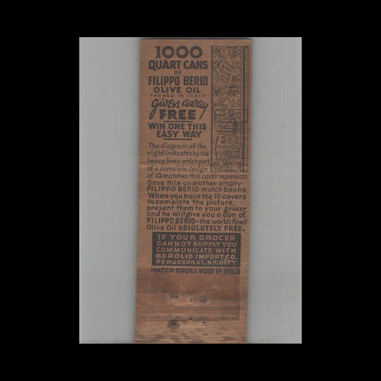 Matchbook Cover Federal Match Co Filippo Berio Olive Oil #6 Matchbook Cover Federal Match Co Filippo Berio Olive Oil #6