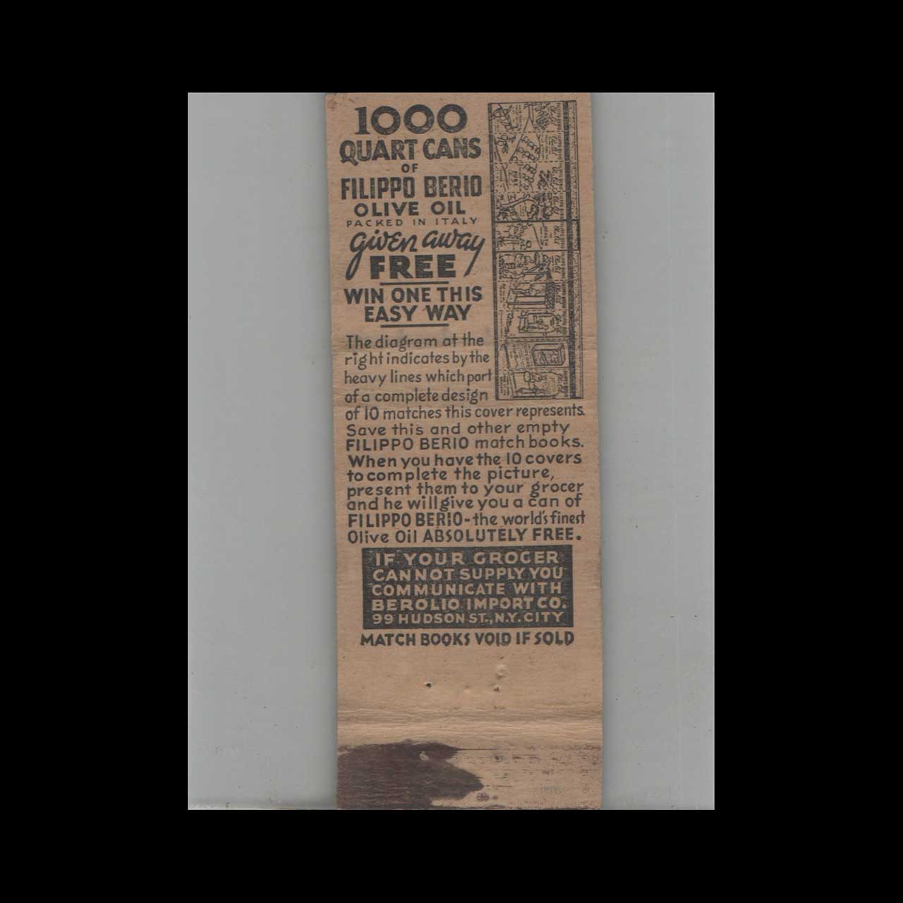 Matchbook Cover Federal Match Co Filippo Berio Olive Oil #8 Matchbook Cover Federal Match Co Filippo Berio Olive Oil #8