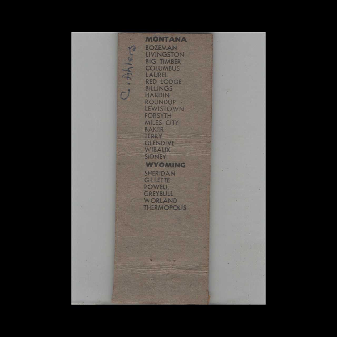 Matchbook Cover Federal Match Co Sawyer Store Inc Montana & Wyoming Matchbook Cover Federal Match Co Sawyer Store Inc Montana & Wyoming
