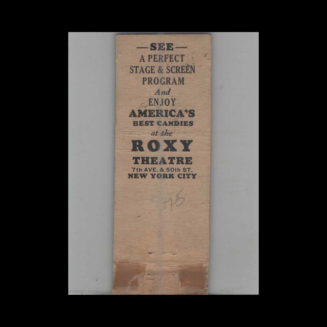 Matchbook Cover Federal Match Co Roxy Theatre New York NY Matchbook Cover Federal Match Co Roxy Theatre New York NY