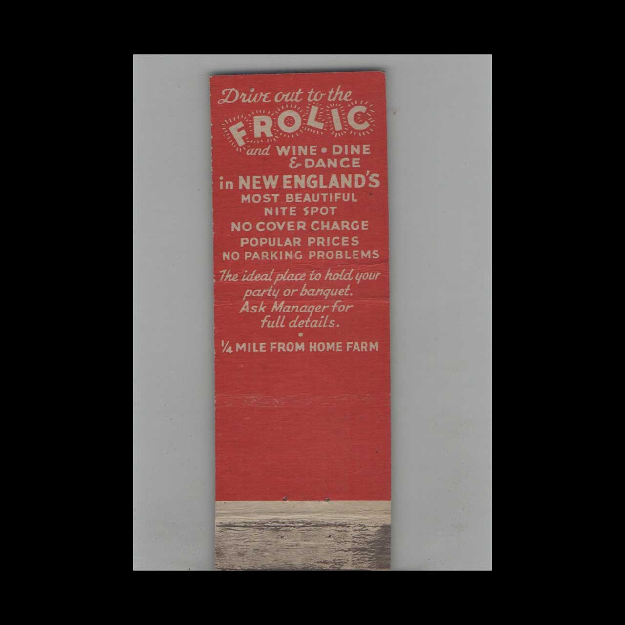 Matchbook Cover Federal Match Co Burrow Room Shrewsbury MA Matchbook Cover Federal Match Co Burrow Room Shrewsbury MA