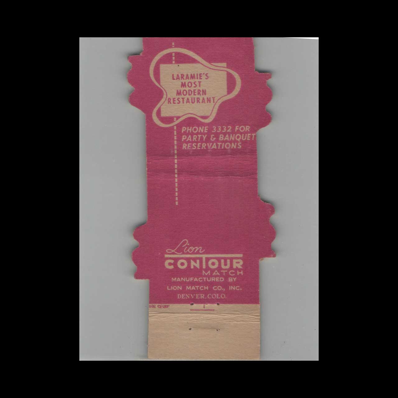 Lion Contour Matchbook Cover The Chef Restaurant Laramie WY Lion Contour Matchbook Cover The Chef Restaurant Laramie WY