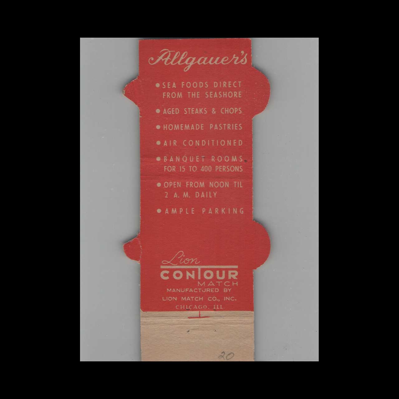 Allgauers Private Dining Rooms Matchbook Cover Lincolnwood Allgauers Private Dining Rooms Matchbook Cover Lincolnwood