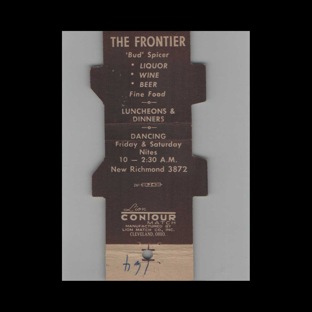 Lion Contour Matchbook Cover The Frontier Restaurant New Richmond Lion Contour Matchbook Cover The Frontier Restaurant New Richmond