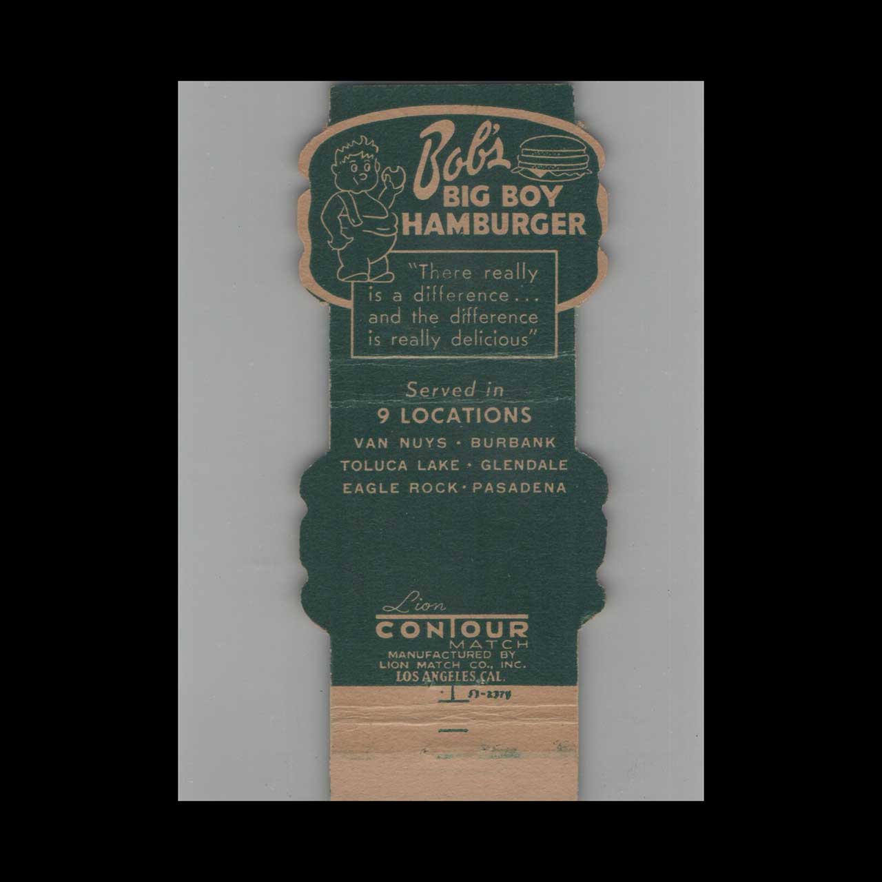 Bobs Big Boy Burbank Matchbook Cover Lion Contour Bobs Big Boy Burbank Matchbook Cover Lion Contour