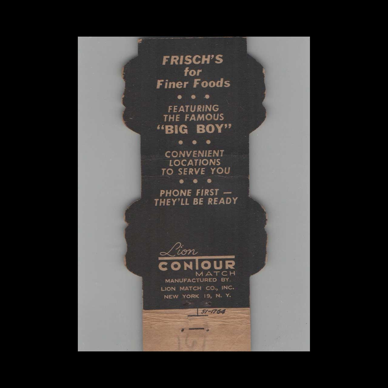 Frischs Big Boy Lion Contour Matchbook Cover Frischs Big Boy Lion Contour Matchbook Cover