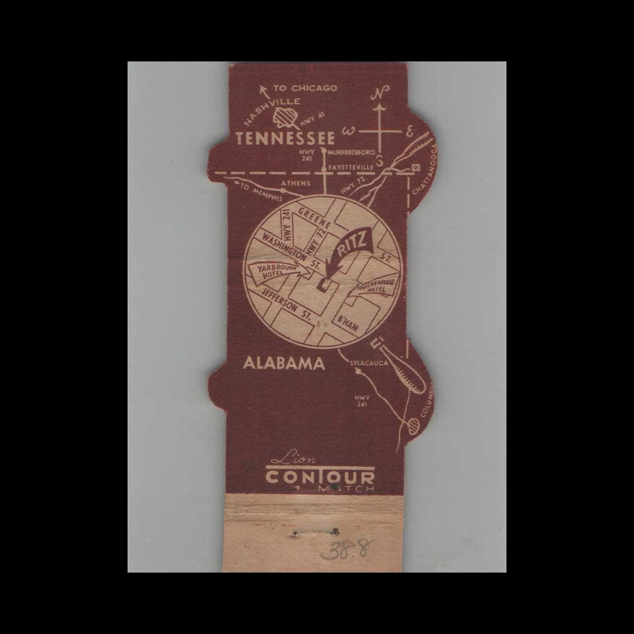 Lion Contour Matchbook Cover The Ritz Cafe Huntsville AL Lion Contour Matchbook Cover The Ritz Cafe Huntsville AL