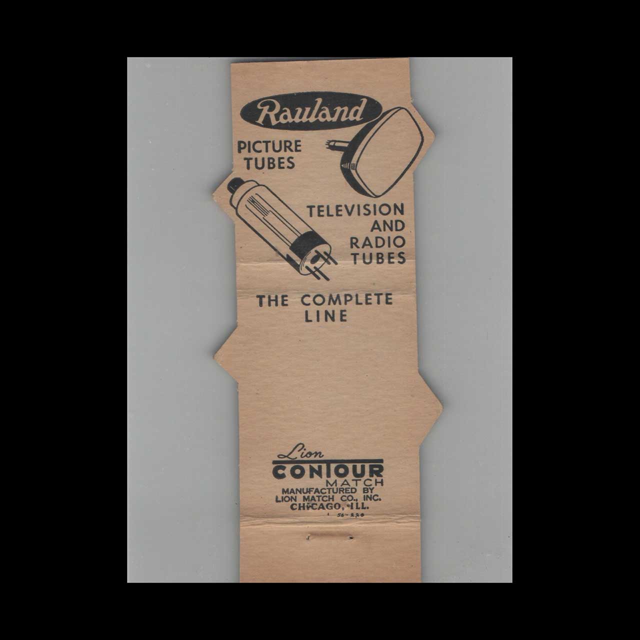 Lion Contour Rauland TV & Radio Tube Matchbook Cover Lion Contour Rauland TV & Radio Tube Matchbook Cover