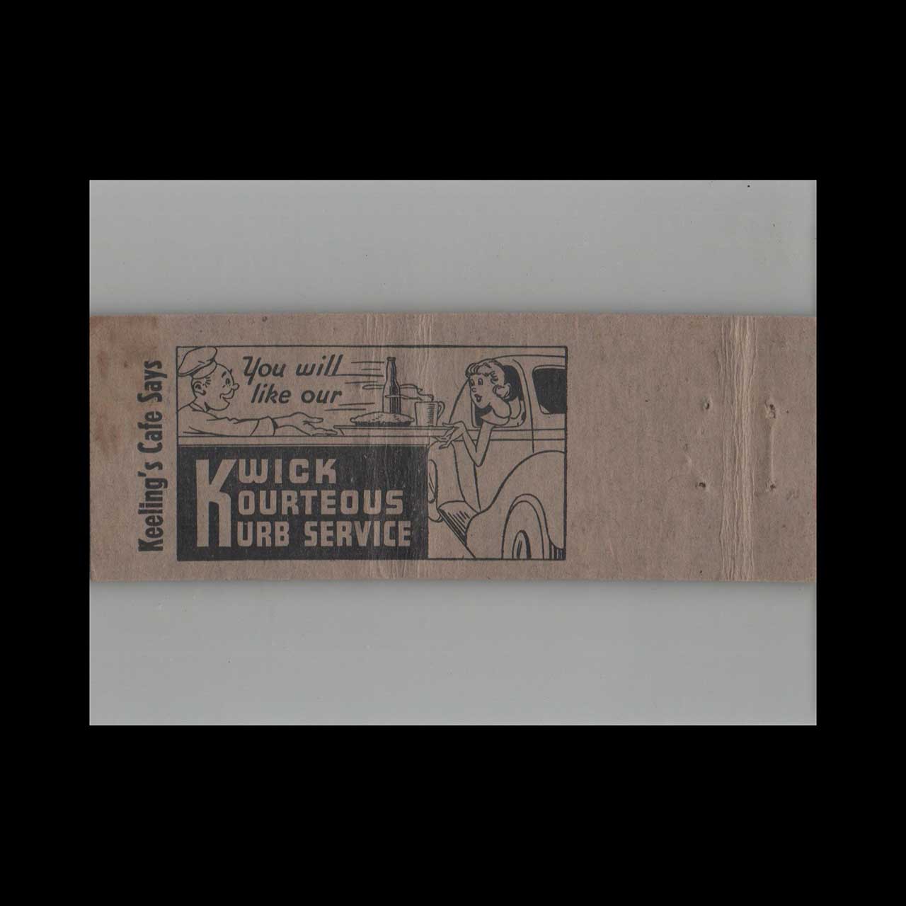 Advance Match Co Keelings Cafe Galveston TX Matchbook Cover Advance Match Co Keelings Cafe Galveston TX Matchbook Cover