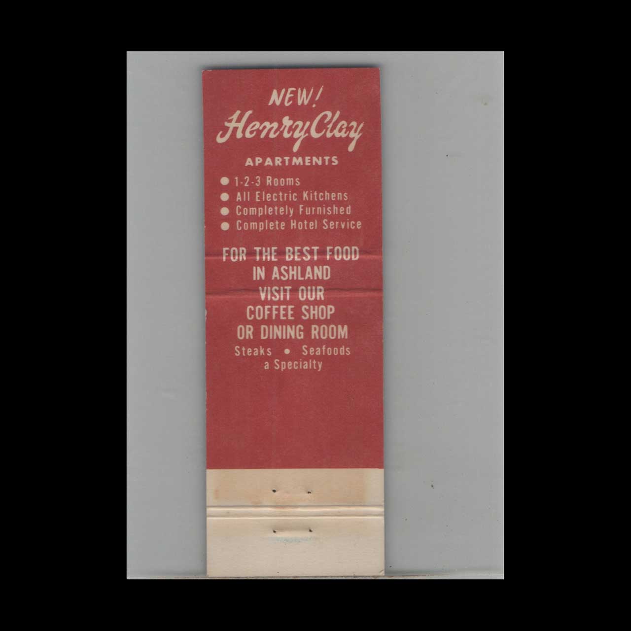 Full Length Matchbook Cover Henry Clay Motel Ashland KY Full Length Matchbook Cover Henry Clay Motel Ashland KY