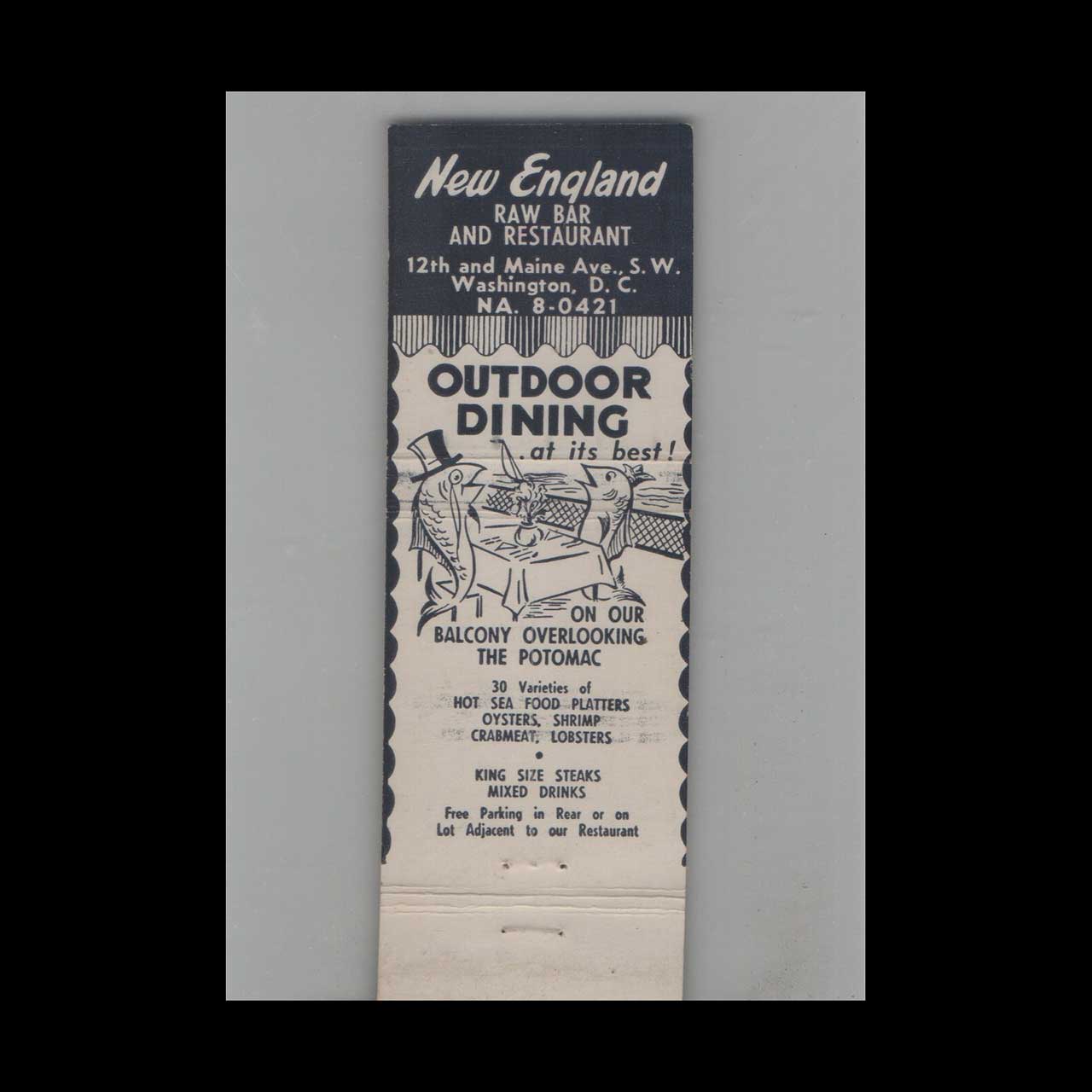 Full Length Matchbook Cover New England Raw Bar Washington DC Full Length Matchbook Cover New England Raw Bar Washington DC