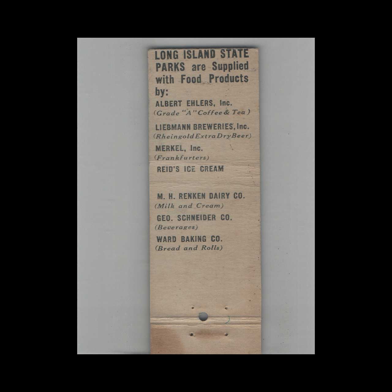 Full Length Matchbook Cover Long Island State Parks NY Full Length Matchbook Cover Long Island State Parks NY