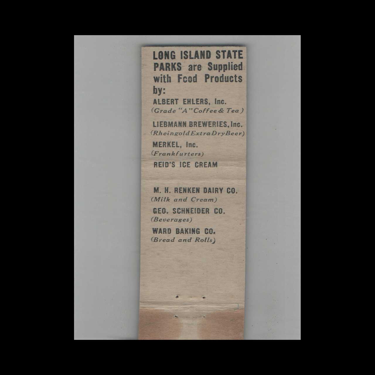 Full Length Matchbook Cover Long Island State Parks NY Full Length Matchbook Cover Long Island State Parks NY