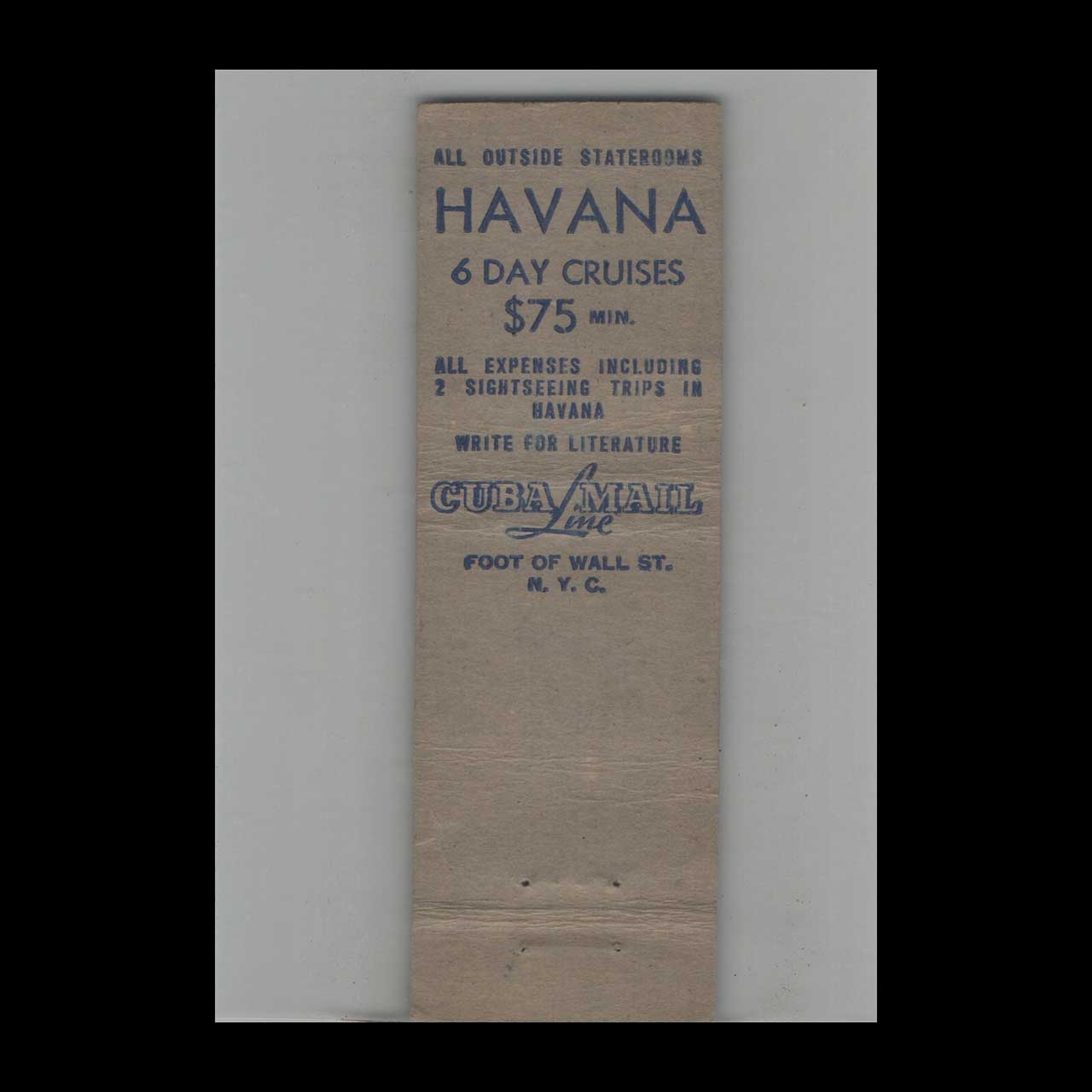Full Length Matchbook Cover Cuba Mail Line Orient FL Full Length Matchbook Cover Cuba Mail Line Orient FL