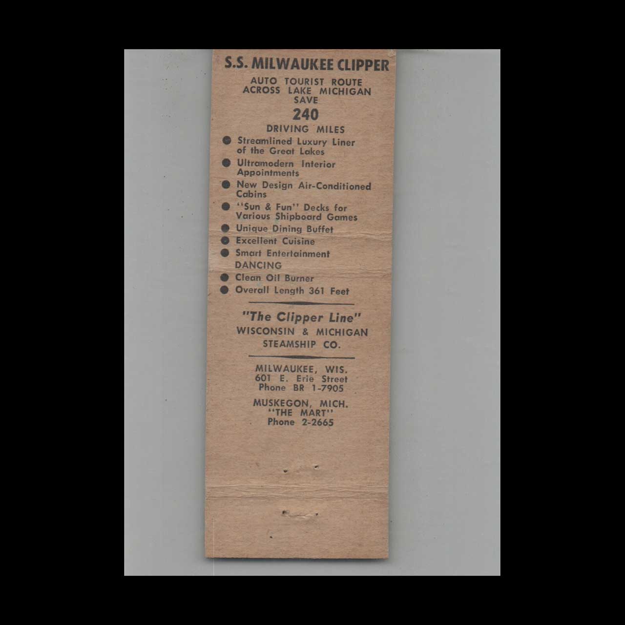 Full Length Matchbook Cover The Clipper Line Milwaukee Wis Full Length Matchbook Cover The Clipper Line Milwaukee Wis
