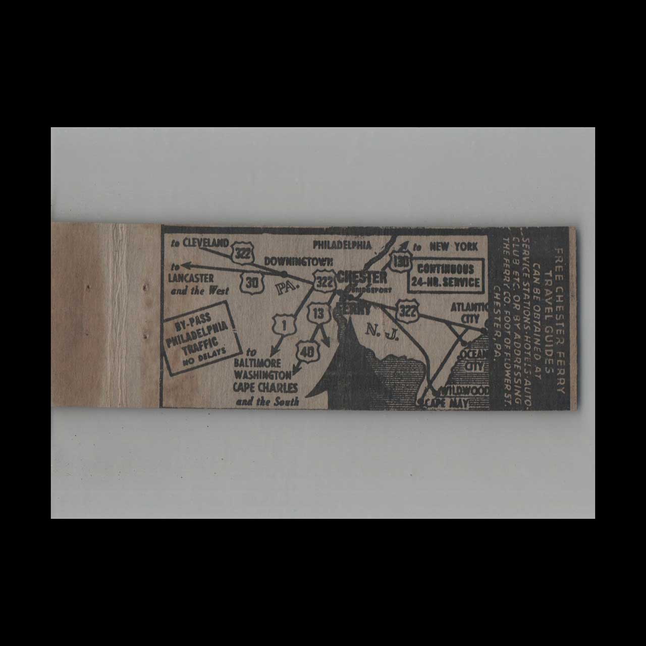 Full Length Matchbook Cover Chester Bridgeport Ferry #1 Full Length Matchbook Cover Chester Bridgeport Ferry #1