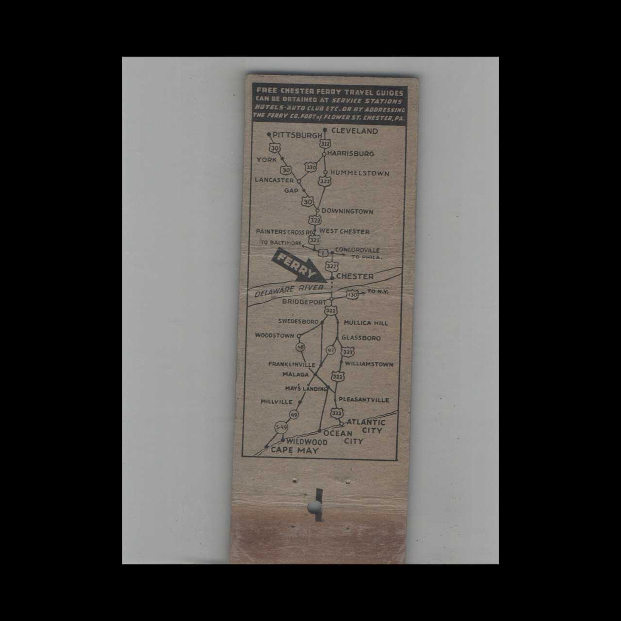 Full Length Matchbook Cover Chester Bridgeport Ferry #2 Full Length Matchbook Cover Chester Bridgeport Ferry #2