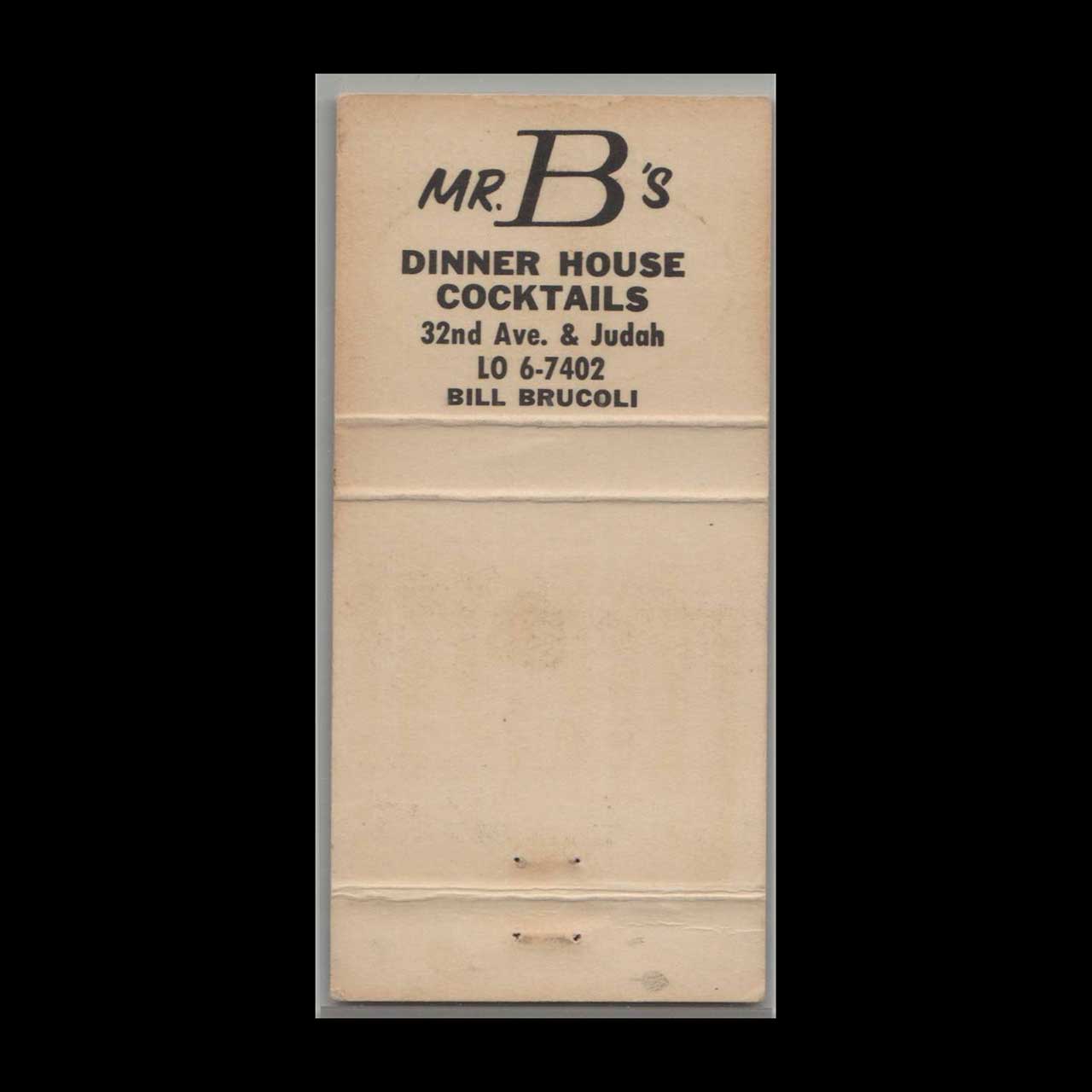 Mr Bs Restaurant San Francisco Matchbook Cover Mr Bs Restaurant San Francisco Matchbook Cover