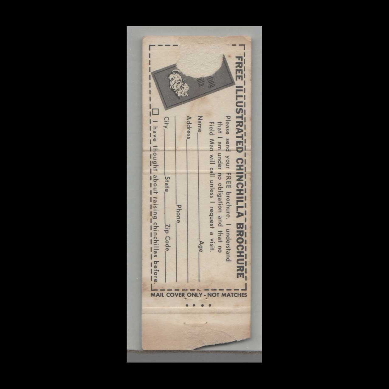 Matchbook Cover Hurleys Chinchilla Ranch High Point NC Matchbook Cover Hurleys Chinchilla Ranch High Point NC