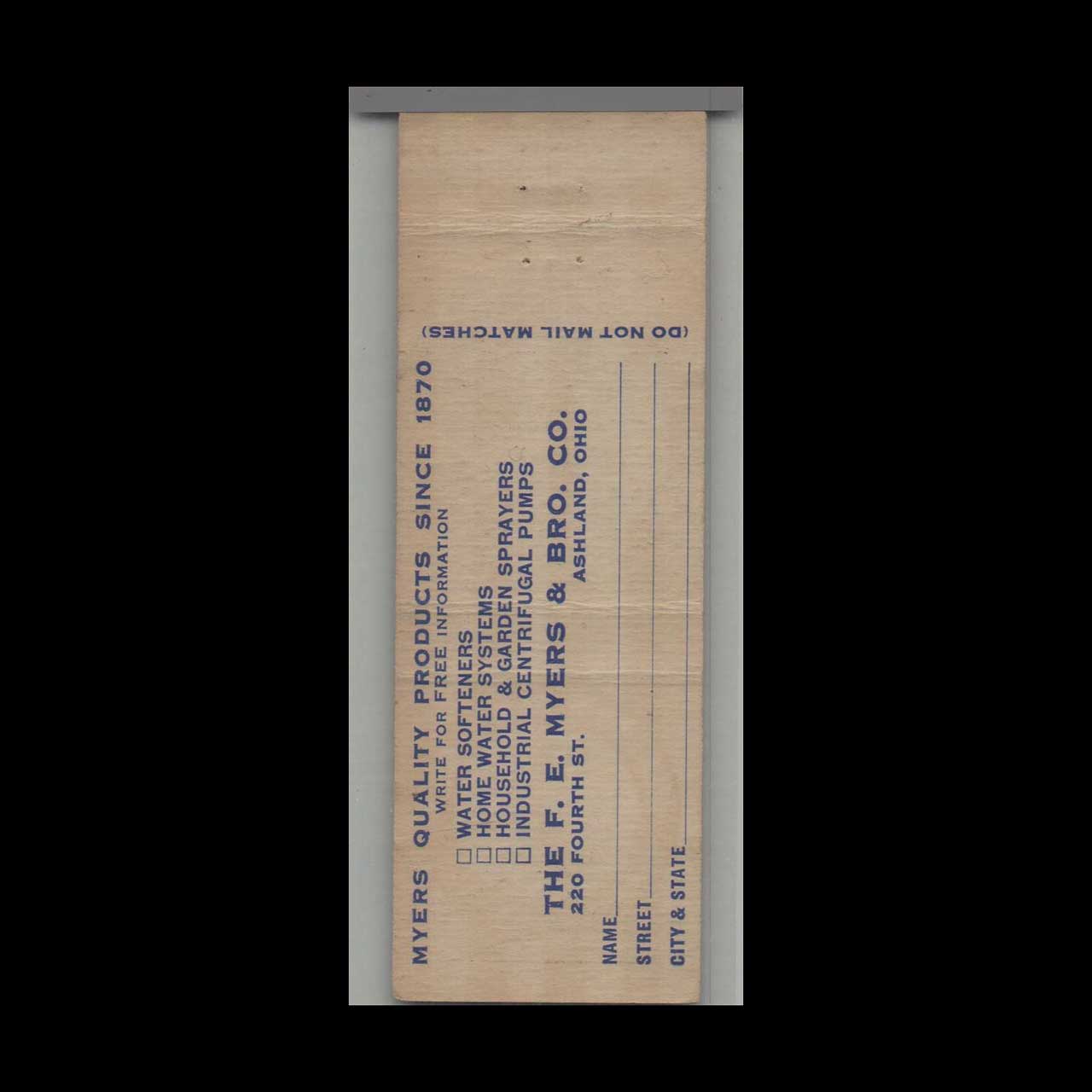 Eastern Airlines FE Meyers Matchbook Cover Ashland OH Eastern Airlines FE Meyers Matchbook Cover Ashland OH
