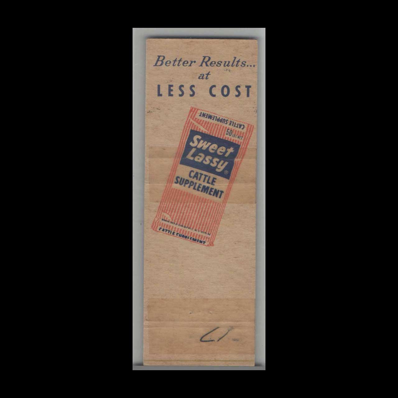 Sweet Lassy Feeds Matchbook Cover Cherokee IA Sweet Lassy Feeds Matchbook Cover Cherokee IA