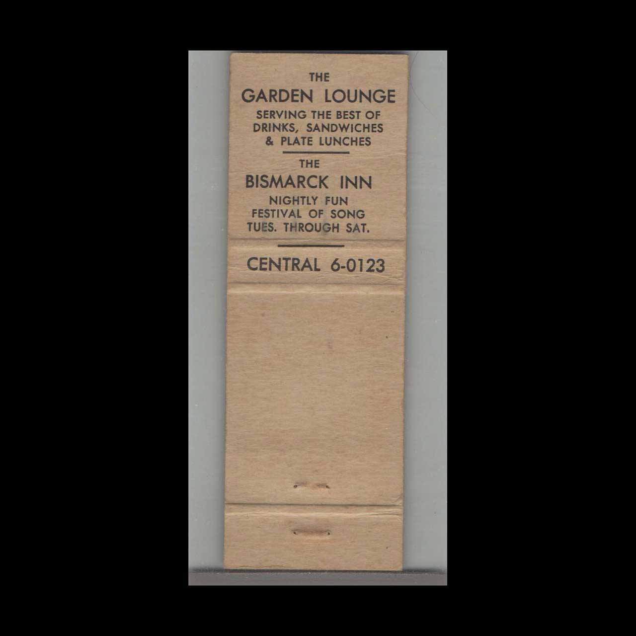 Matchbook Cover Garden Lounge Bismarck Hotel Chicago IL Matchbook Cover Garden Lounge Bismarck Hotel Chicago IL