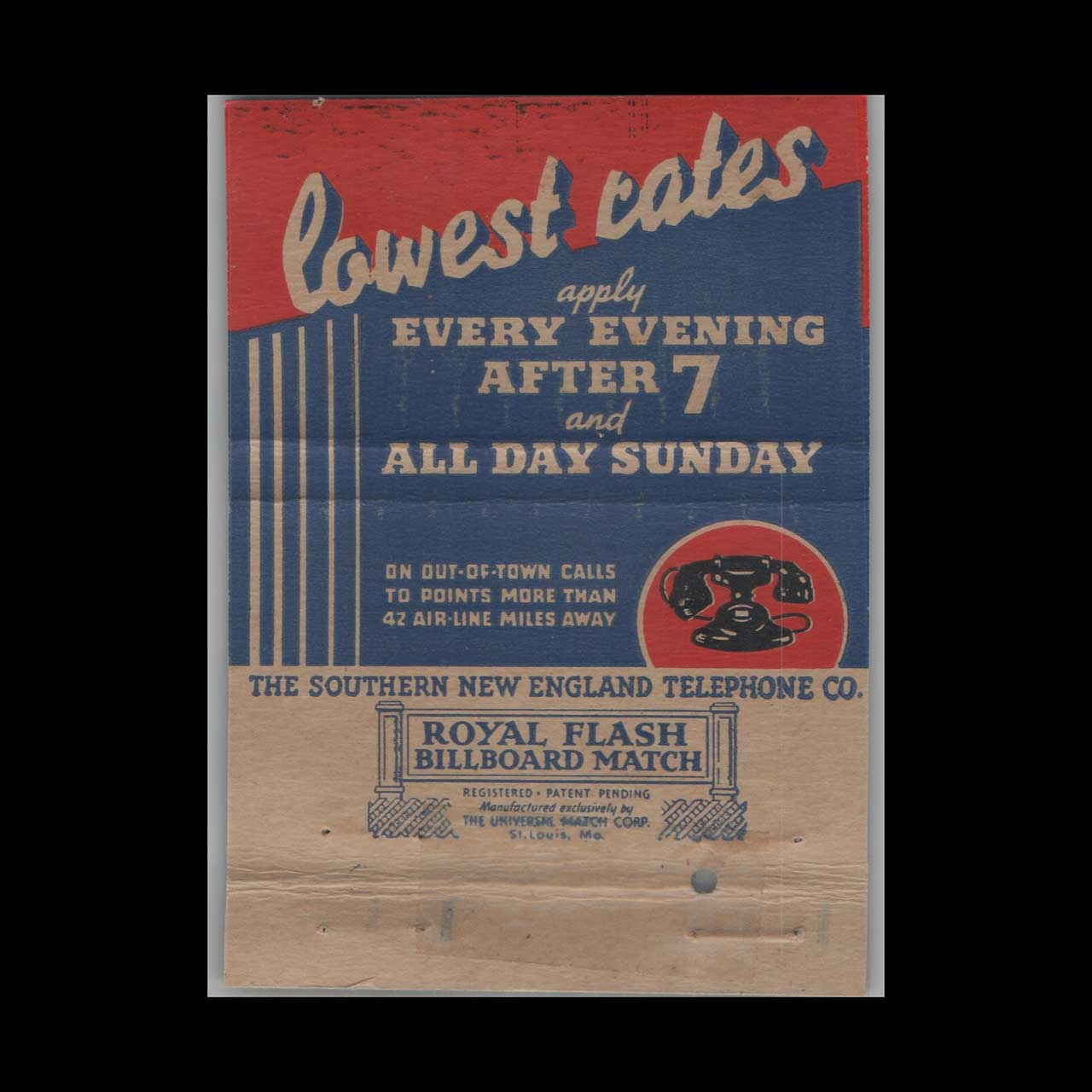 Bell System Southern New England Telephone Matchbook Cover Bell System Southern New England Telephone Matchbook Cover