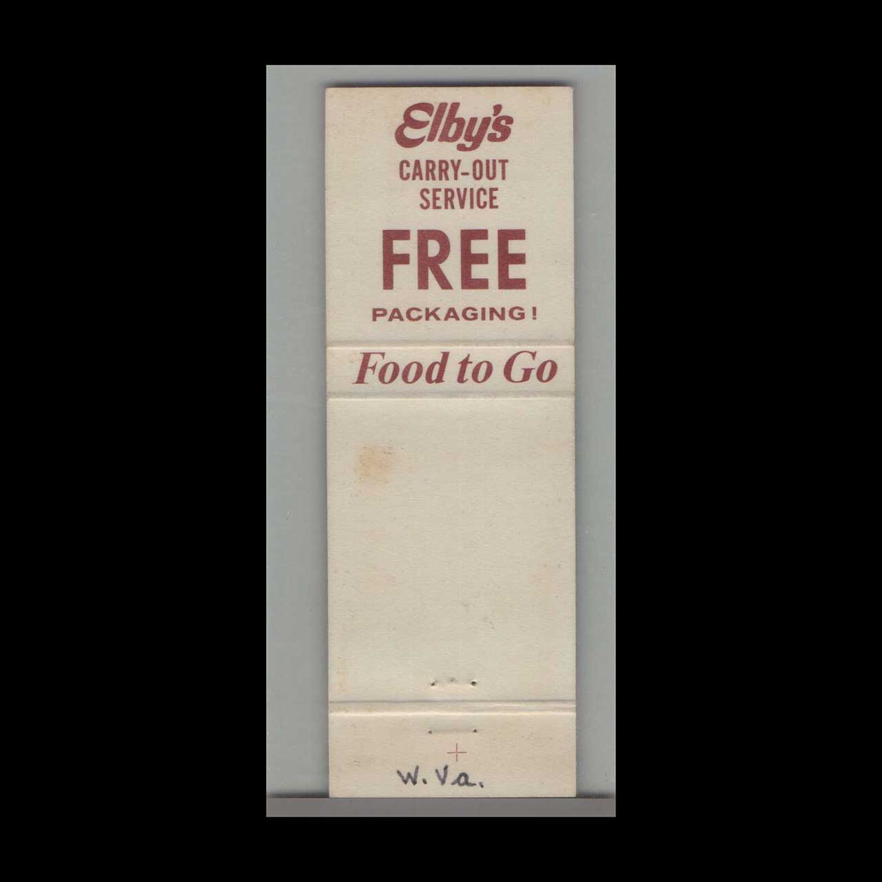 WTRF TV & Elbys Family Restaurants Wheeling WV Matchbook Cover WTRF TV & Elbys Family Restaurants Wheeling WV Matchbook Cover