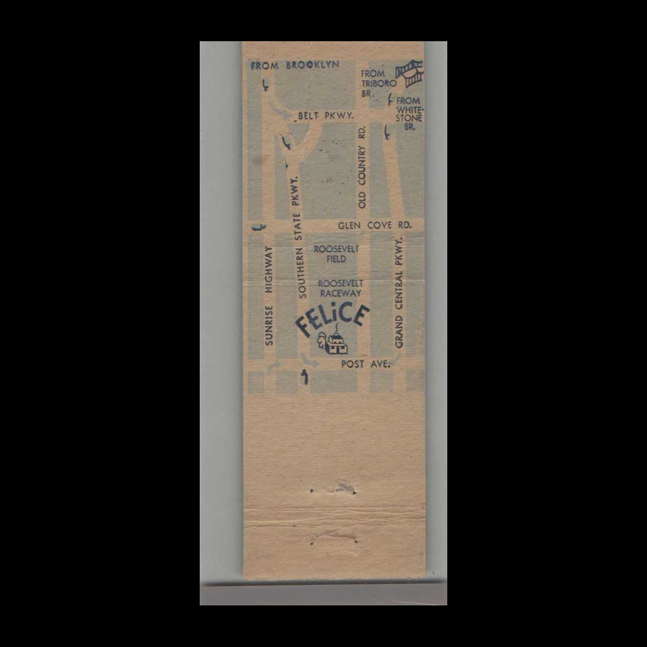 Felice Restaurant Westbury Matchbook Cover Long Island NY Felice Restaurant Westbury Matchbook Cover Long Island NY