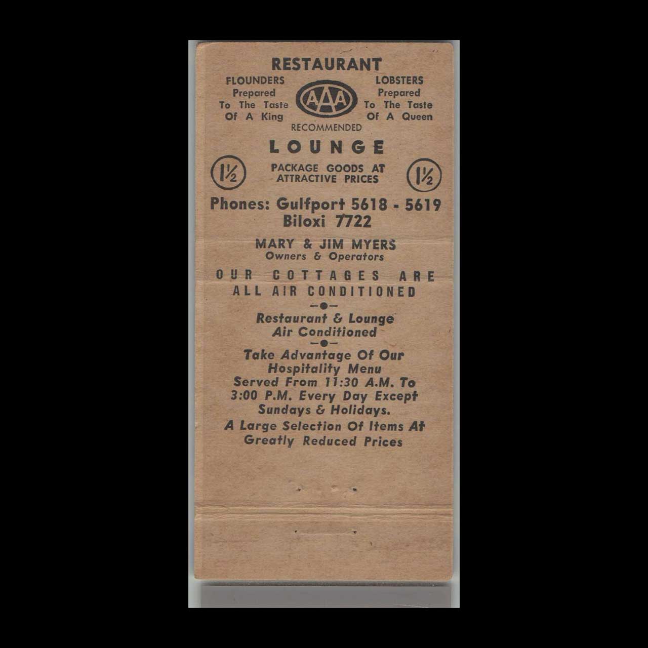 Friendship House Seafood Restaurant Matchbook Cover MS Friendship House Seafood Restaurant Matchbook Cover MS