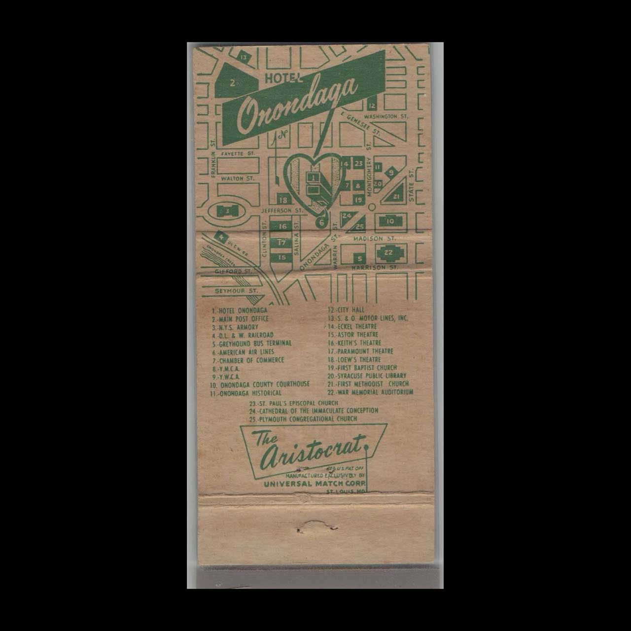 Matchbook Cover Hotel Onondaga Syracuse NY Matchbook Cover Hotel Onondaga Syracuse NY
