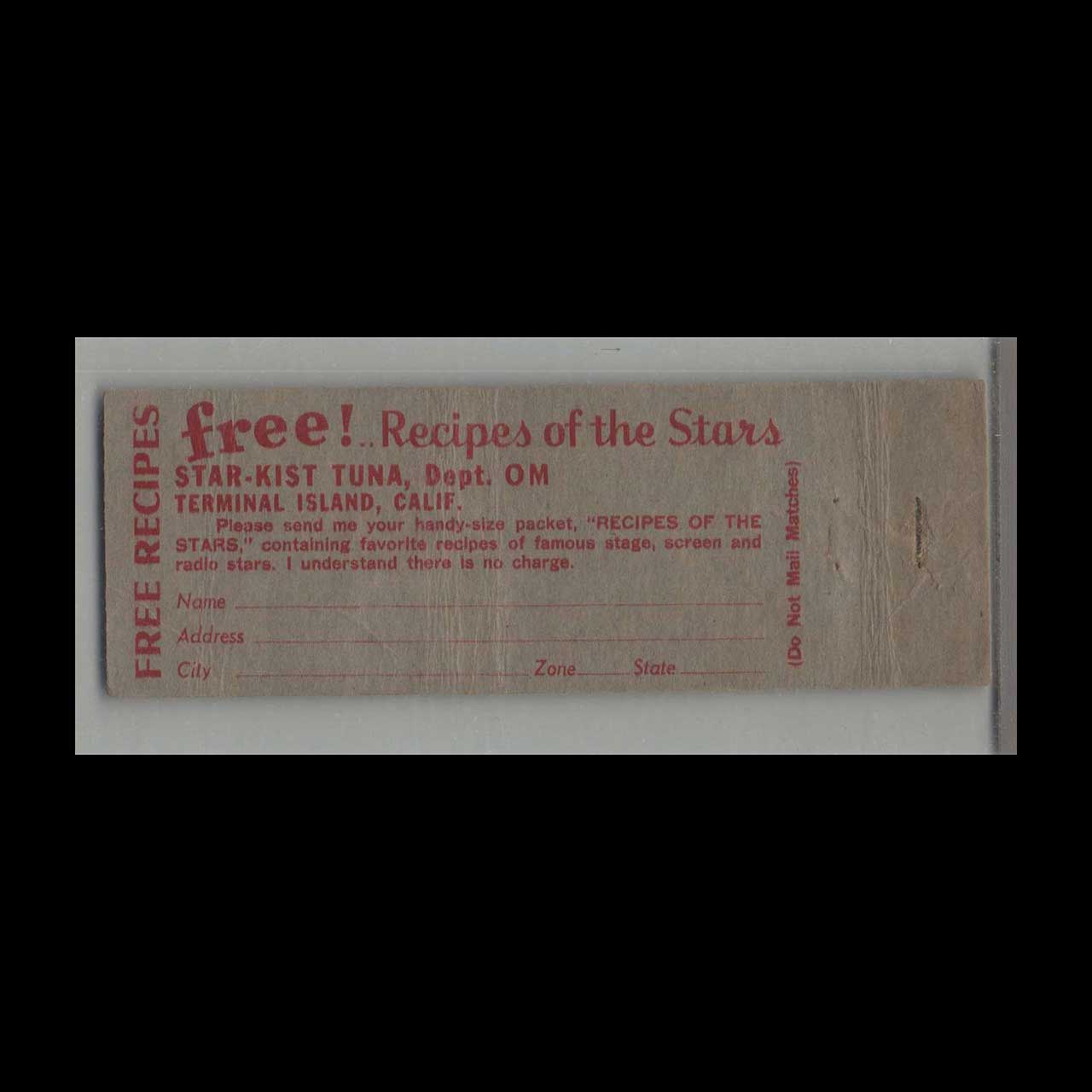 Matchbook Cover Star Kist Tuna Of The Stars Matchbook Cover Star Kist Tuna Of The Stars