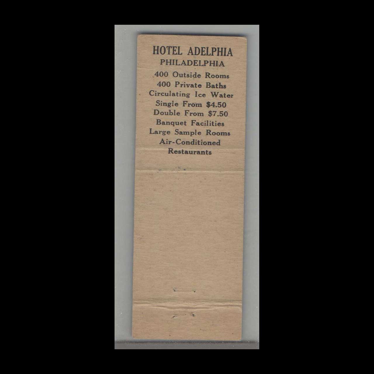 Matchbook Cover Hotel Adelphia Philadelphia PA Matchbook Cover Hotel Adelphia Philadelphia PA