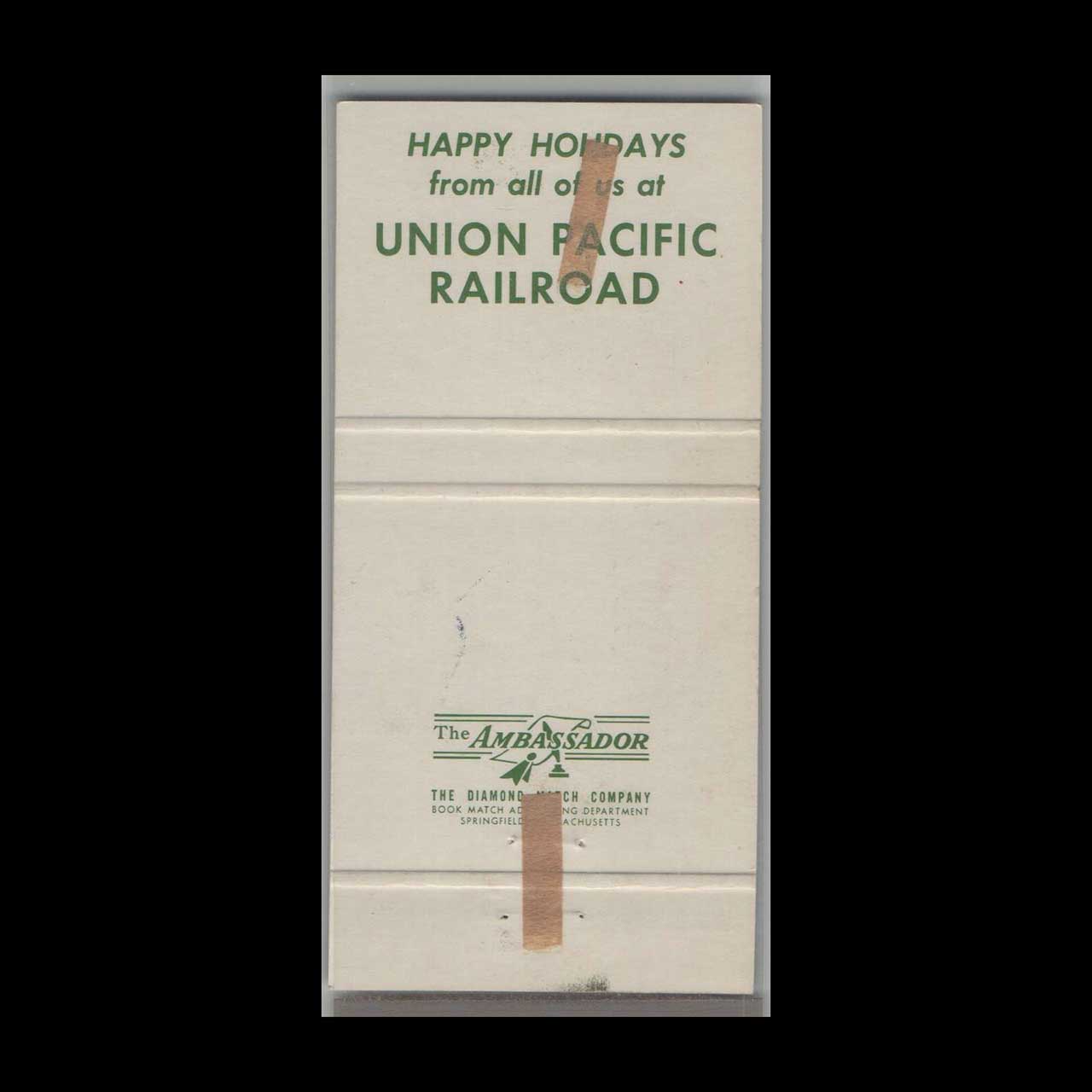 Union Pacific Railroad Holiday Matchbook Cover Union Pacific Railroad Holiday Matchbook Cover