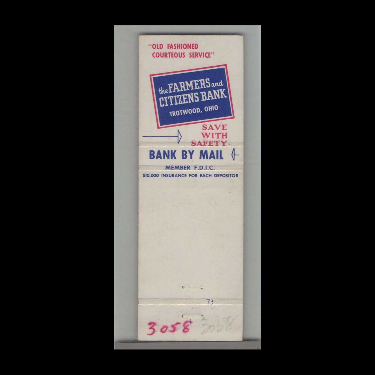 Matchbook Cover Matchorama Farmers & Citizens Bank Trotwood OH Matchbook Cover Matchorama Farmers & Citizens Bank Trotwood OH