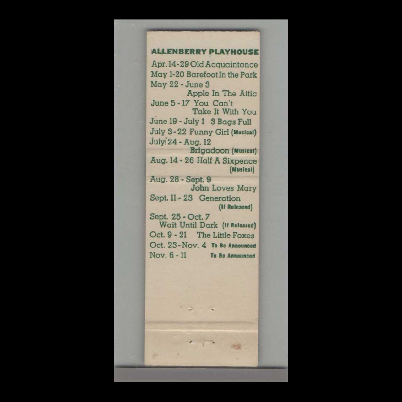 Allenberry Restaurant Matchbook Cover Boiling Springs PA Allenberry Restaurant Matchbook Cover Boiling Springs PA