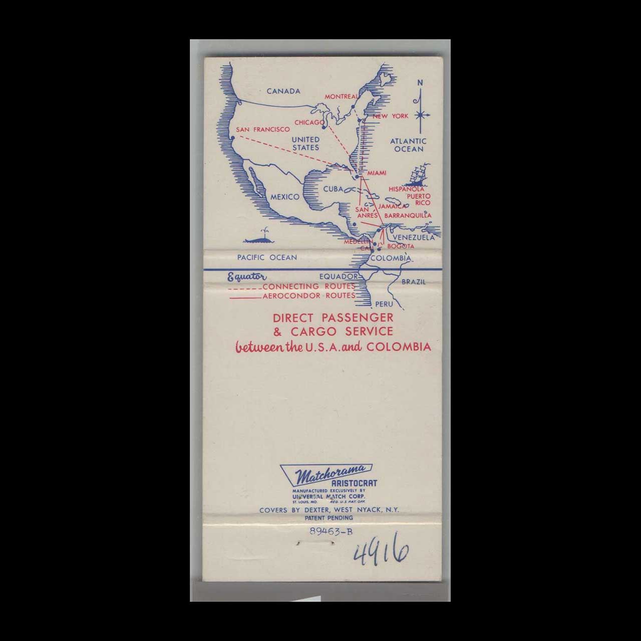 Aerocondor Airlines Columbia Matchbook Cover Aerocondor Airlines Columbia Matchbook Cover